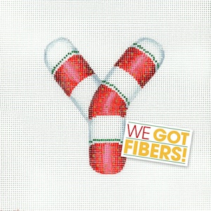Needlepoint Monogram/Painted Needlepoint Canvas/Christmas Needlepoint/Needlepoint Chrismas Ornament/Candy Cane