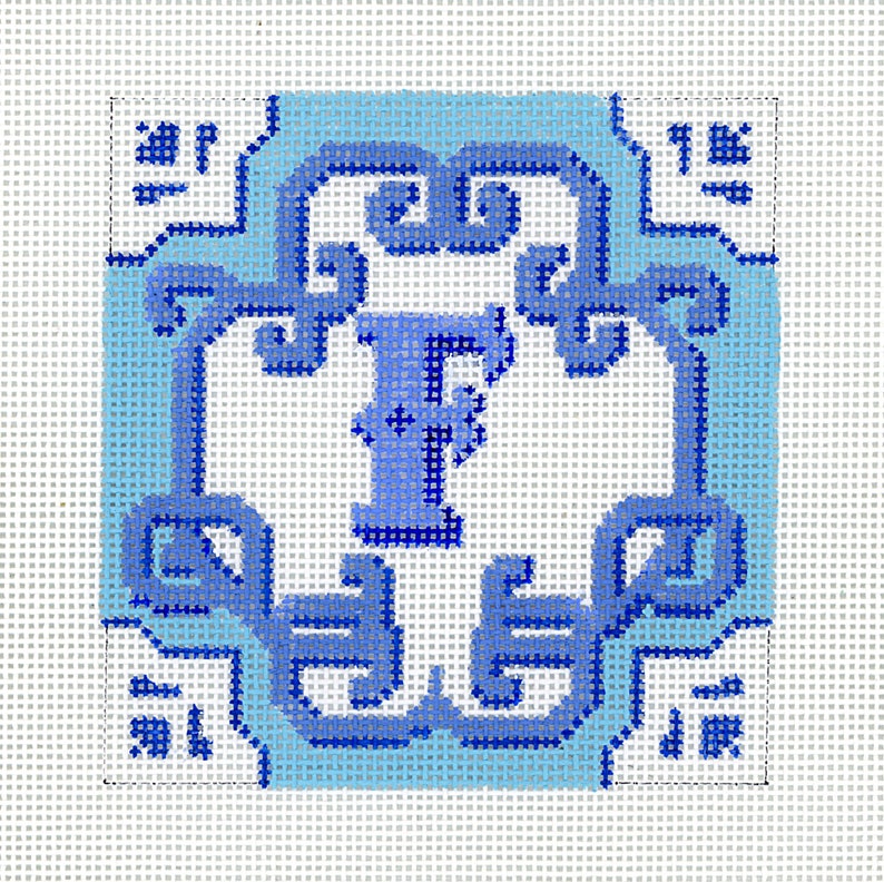 Handpainted Needlepoint Monogram Canvas Blue and White | Etsy