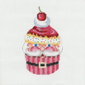 Santa Needlepoint Canvas / Painted Needlepoint / Santa Cupcake