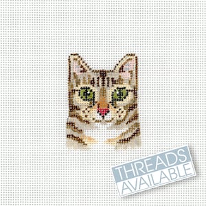Grey Tabby Cat Needlepoint Canvas/Hand Painted Needlepoint Canvas/Tiny Cat Needlepoint Canvas