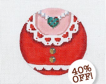 Mrs. Santa Needlepoint Ornament / Hand Painted Santa Canvas / Mrs. Santa's gown