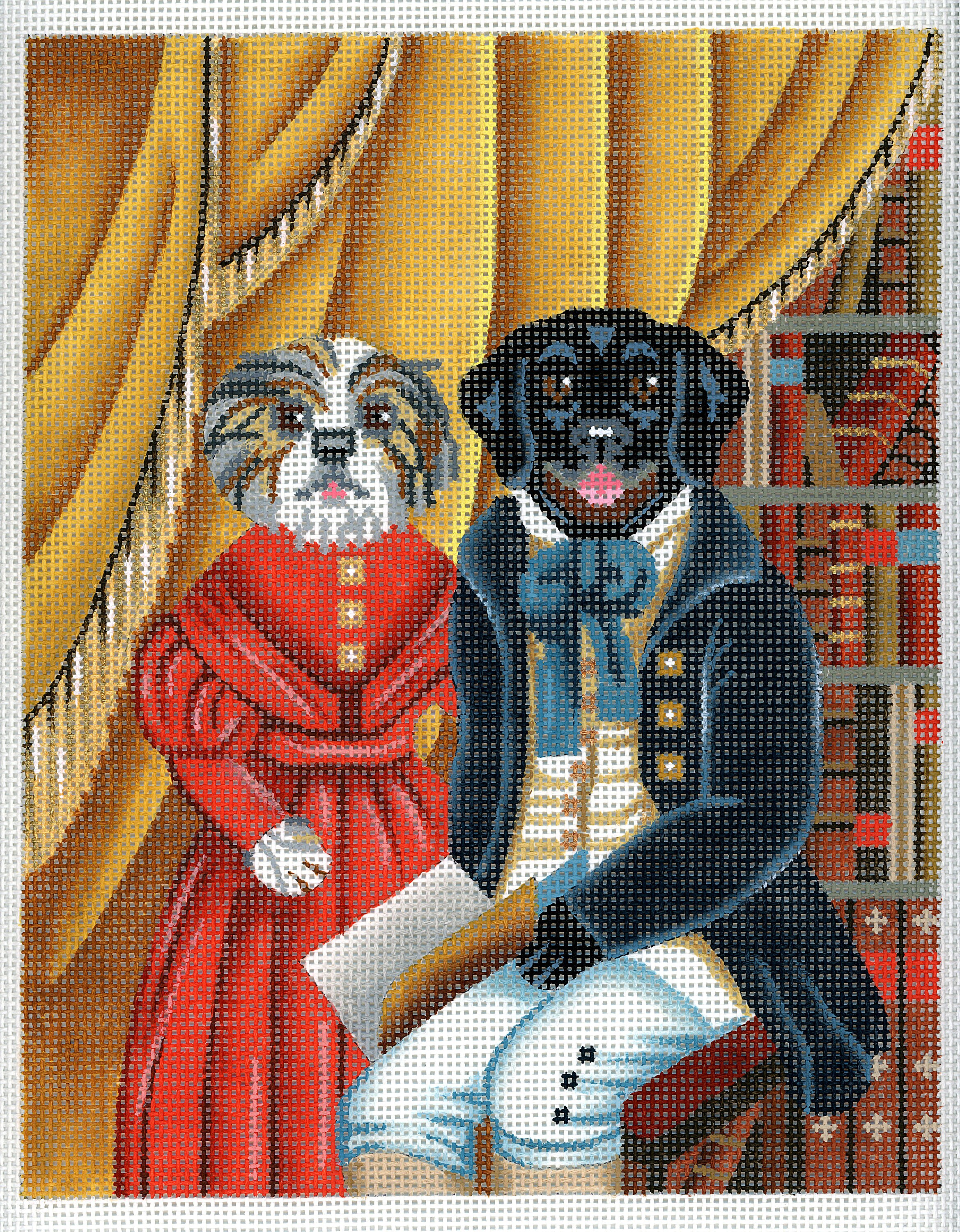 Hand Painted Needlepoint Folk Art Canvas Boy and Girl Dogs Etsy