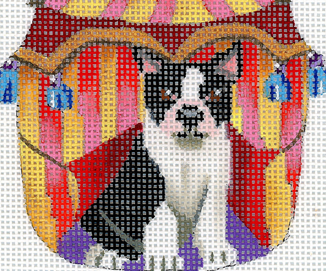 Hand Painted Needlepoint Dog Canvas Boston Terrier Etsy