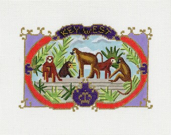 Needlepoint Monkey Canvas /Handpainted Needlepoint / Cigar band