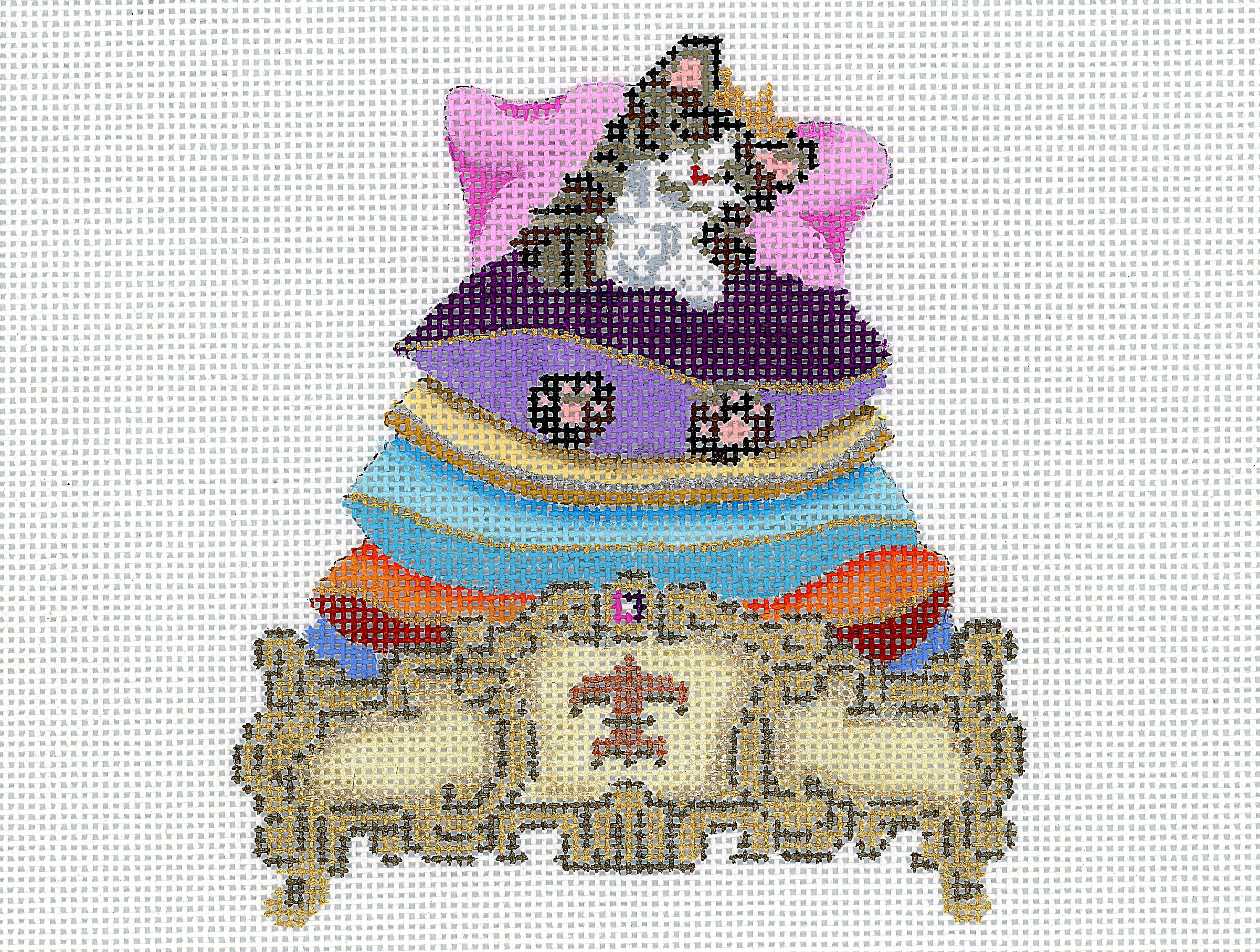 Hand Painted Needlepoint Cat Canvas Tabby Princess Etsy