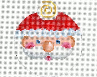 Santa Needlepoint Ornament / Hand Painted Santa Canvas / Simple Santa Face