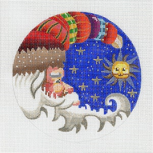 Half Moon Santa Needlepoint Canvas/Hand Painted Needlepoint Christmas Ornament/Christmas Decoration/Santa Needlepoint