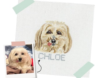Pequeño retrato personalizado de mascota en lienzo de punto de aguja / Perro en punto de aguja / Gato en punto de aguja / Lienzo de punto de aguja pintado a mano