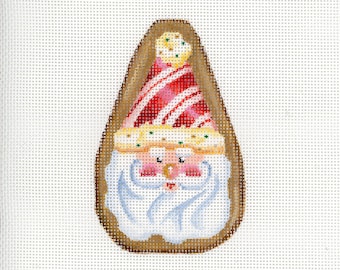 Santa Needlepoint / Painted Needlepoint / Hand Painted Santa Canvas / Red / Santa Cookie