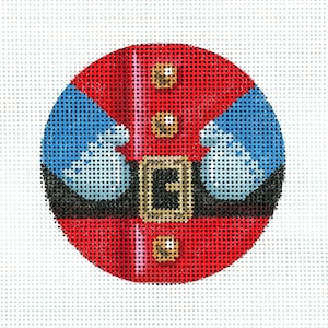 Santa Needlepoint Ornament / Hand Painted Santa Canvas / Santa’s Buckle and Gloves