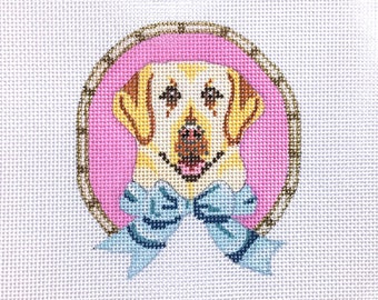 Needlepoint Dog Canvas - Small Yellow Labrador Vignette