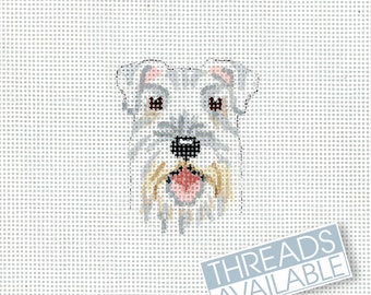 White Schnauzer Needlepoint Canvas/Dog Needlepoint Canvas/Hand Painted Needlepoint Canvas