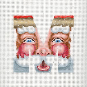 Needlepoint Santa Monogram / M / Hand Painted Needlepoint / Red and White
