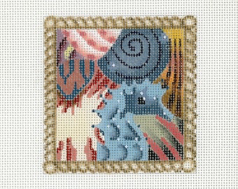 NEEDLEPOINT SALE /Hand painted Needlepoint Sea Shell Canvas /Solid Shells with Sea Horse