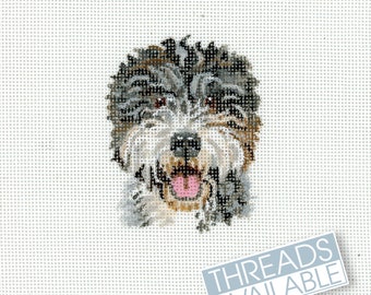 Sheepadoodle/Needlepoint Canvas/Hand Painted Needlepoint Canvas/Tiny Dog