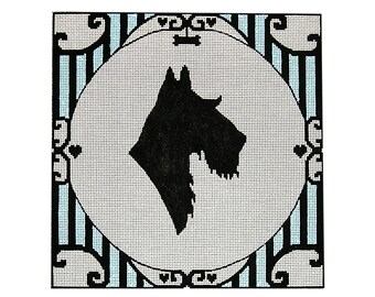 Lienzo de silueta de perro bordado, Schnauzer