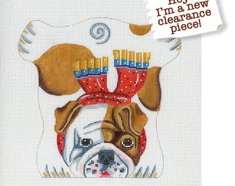 NEEDLEPOINT SALE / Bulldog Needlepoint/ Needlepoint Beanbag / Hand Painted Dog Needlepoint