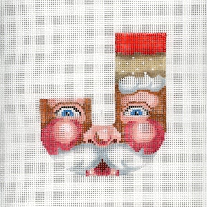 Needlepoint Santa Monogram / J / Hand Painted Needlepoint / Red and White