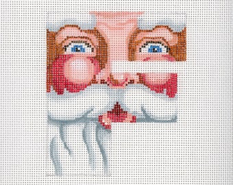 Needlepoint Santa Monogram / F / Hand Painted Needlepoint / Red and White
