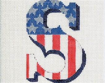 Needlepoint Monogram S in American Flag Colors / Patriotic Needlepoint / Red, White and Blue