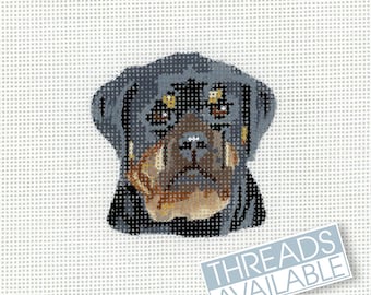 Lienzo de punto de cruz con diseño de perro Rottweiler / Lienzo de punto de cruz pintado a mano