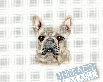 French Bulldog Needlepoint/Tiny Fawn Frenchie/Dog Needlepoint Canvas/Hand Painted Needlepoint Canvas