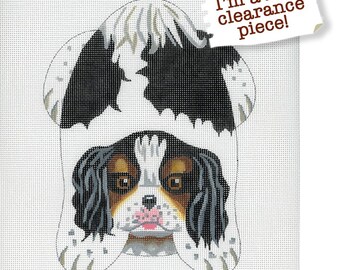 NEEDLEPOINT SALE / Spaniel Needlepoint/ Needlepoint Beanbag / Hand Painted Dog Needlepoint/Cavalier King Charles Spaniel