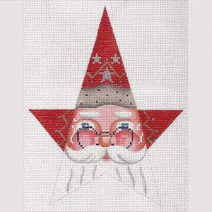 Santa Needlepoint / Hand Painted Santa Canvas / Red / Star Santa Face