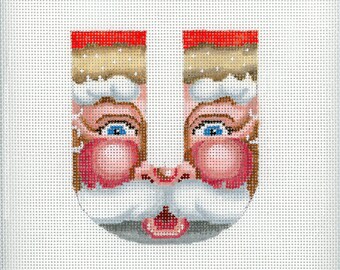 Needlepoint Santa Monogram / U / Hand Painted Needlepoint / Red and White