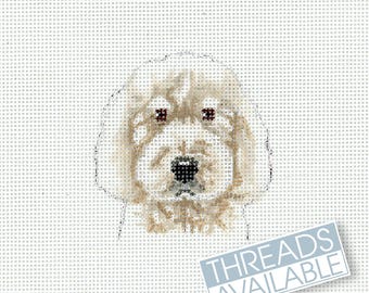 White Goldendoodle Needlepoint / Doodle Needlepoint Canvas / Hand Painted Dog Needlepoint Canvas