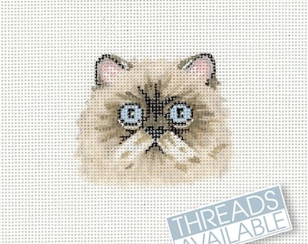 Himalayan Cat Needlepoint Canvas/Hand Painted Cat Needlepoint Canvas/Tiny Cat