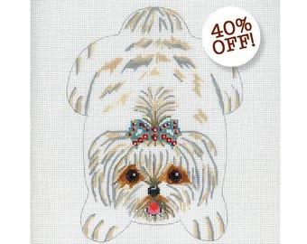NEEDLEPOINT SALE / Maltese Needlepoint/ Needlepoint Beanbag / Hand Painted Dog Needlepoint