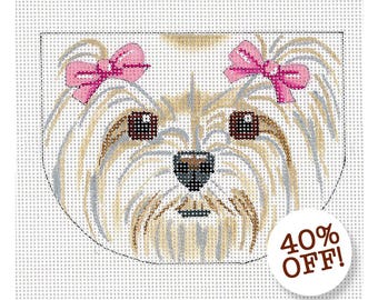 NEEDLEPOINT SALE/Maltese Dog Face /Hand Painted Needlepoint Dog Canvas