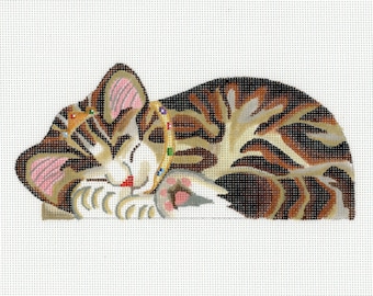 Needlepoint Kitten Beanbag / Cat Needlepoint / Hand Painted Needlepoint / Tabby Kitten Beanbag Front