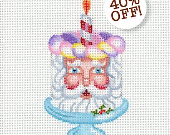 Santa Needlepoint Canvas / Painted Needlepoint / Santa Cake