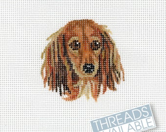 Dachshund Needlepoint Canvas/Hand Painted Needlepoint Canvas/Tiny Dog Needlepoint Canvas