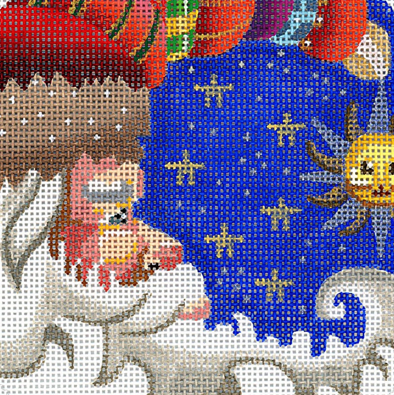 Santa Needlepoint Canvas / Painted Needlepoint / Red Blue Etsy