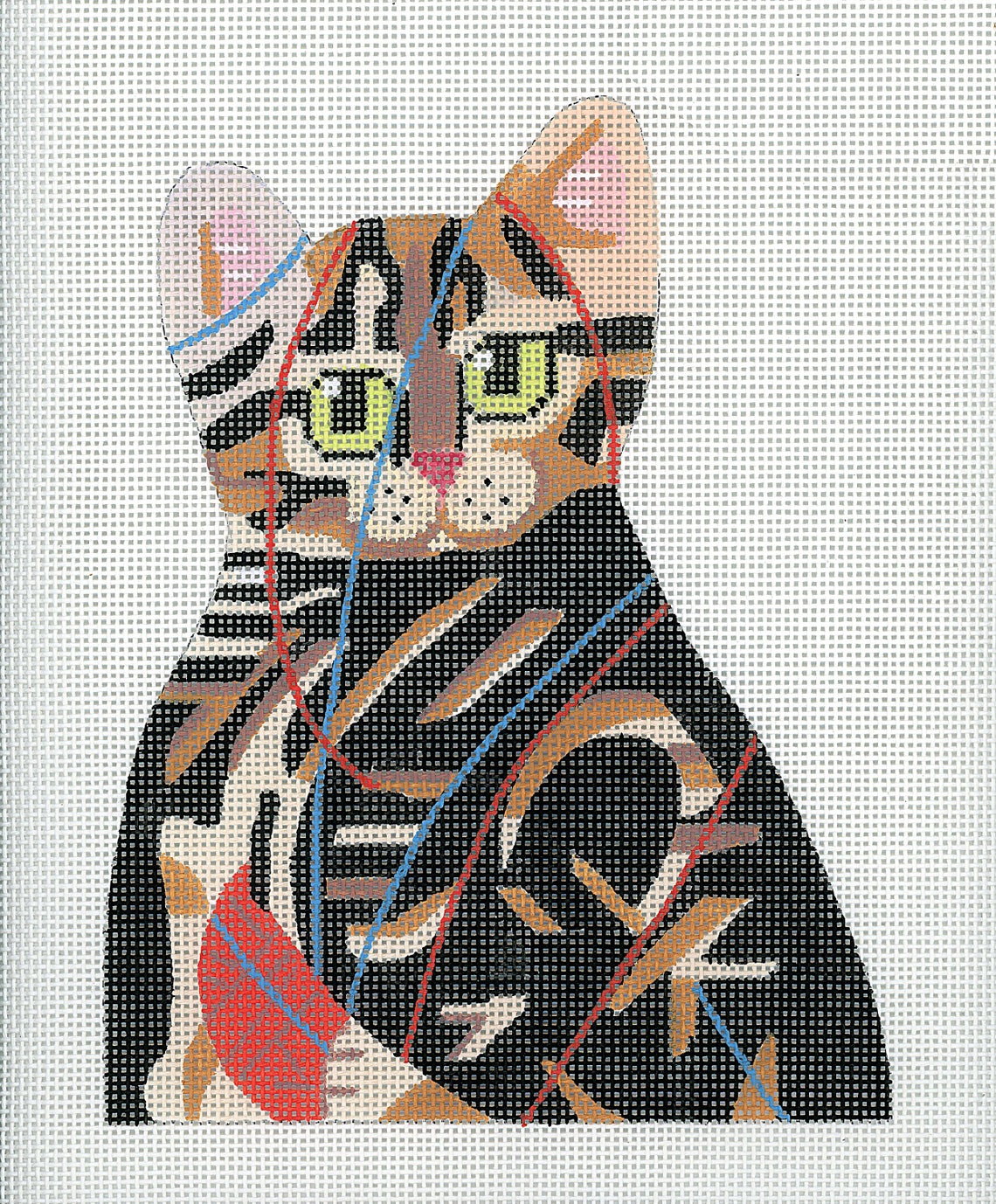Needlepoint Cat Canvas Tabby Kitten front back and bottom Etsy
