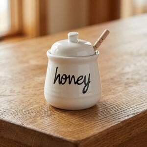 Ceramic Honey Jar 12 Oz With Lid Dishwasher Safe For Sugar And Spices