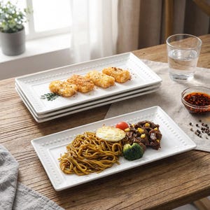 Oval and rectangular porcelain dinner plate set, 3-piece large white ceramic tray