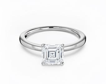 Asscher Cut Solitaire Engagement Ring, IGI Certified Lab Diamond, Vintage Minimalist Wedding Band, Propose Ring, Anniversary Gift for Her