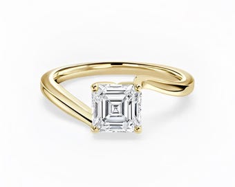 Asscher Cut Solitaire Engagement Ring - IGI Certified Lab Diamond, Propose Ring, Vintage Ring, Anniversary Gift Ring for Women, Gift for Her