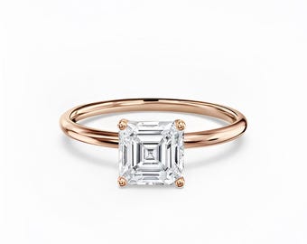 Asscher Cut Solitaire Engagement Ring,IGI Certified Diamond Ring,Vintage Minimalist Wedding Band, Promise Ring, Anniversary Gift for Her