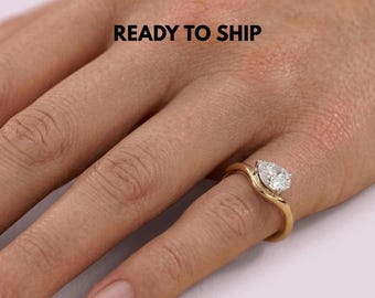 Birnenform Lab gewachsen Diamant Pinky Ring | IGI-zertifiziert | 10K 14K 18K Gold & Silber | Geschenk für Sie | Ringe