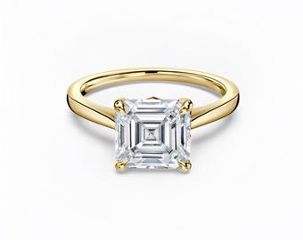Asscher Cut Solitaire Engagement Ring – IGI Certified Lab Diamond, Propose Ring, Vintage Ring, Anniversary Gift Ring for Women, Gift for Her