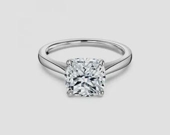 Anillo de compromiso solitario con diamante talla cojín, diamante de laboratorio certificado por IGI, banda de plata, estilo minimalista.