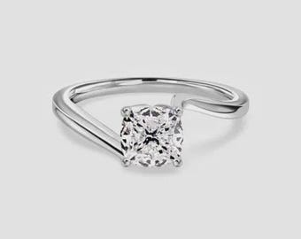 Anillo de compromiso solitario con diamante talla cojín, diamante de laboratorio certificado por IGI, banda de plata, estilo minimalista, anillo con diamante cultivado en laboratorio, anillo minimalista