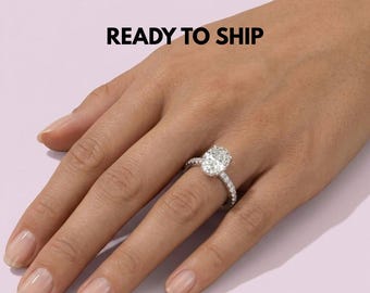 Oval Form Lab gewachsen Diamant-Verlobungsring | Versteckter Heiligenschein mit runden Diamanten | IGI-zertifiziert | 10k 14k 18k Gold & Silber | Ringe