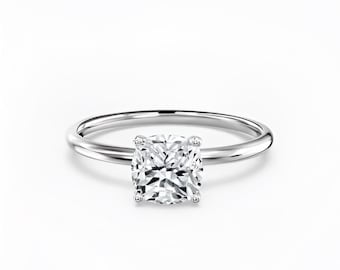 Anillo de compromiso solitario con diamante talla cojín, diamante de laboratorio certificado por IGI, anillo de boda, regalo para ella, regalo de aniversario de bodas, anillos de plata.