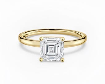 IGI Certified Lab Diamond Asscher Solitaire Engagement Ring, Vintage Minimalist Wedding Band, Promise Ring, Anniversary Gift for Her, Rings